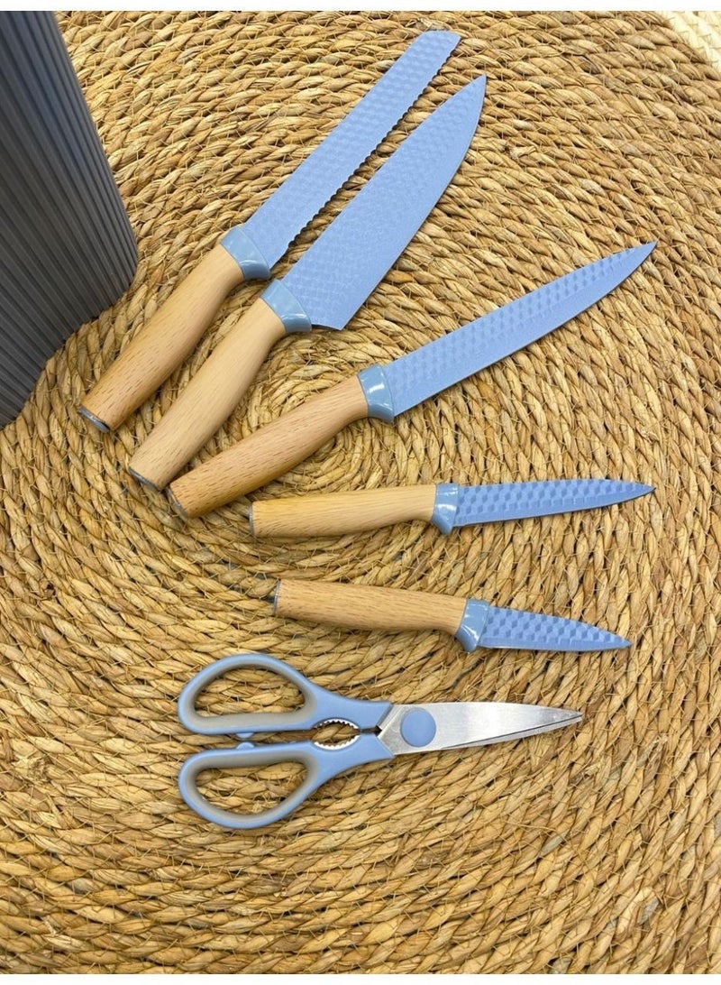 نيرفا طقم سكاكين عصري ٧ في ١ ٥ سكاكين بأحجام مختلفة + مقص + مبراة سكاكين مبراة سكاكين أنيقة للغاية لمطبخك - Image 1